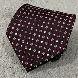 POLO Ralph Lauren Burgundy Silk Tie Handmade In USA Sky Blue Dot
